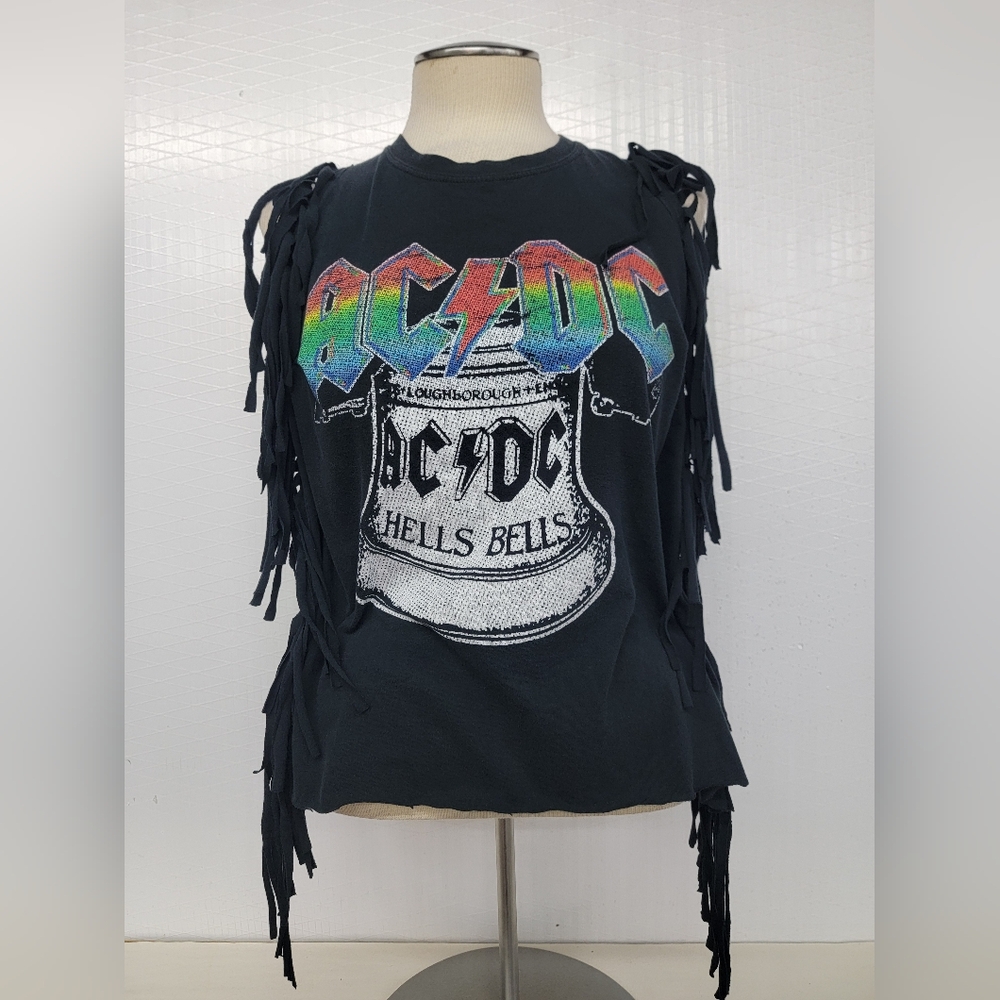 AC/DC Rock Band Fringe Tank Top Upcycled Retro Vintage Band Merch